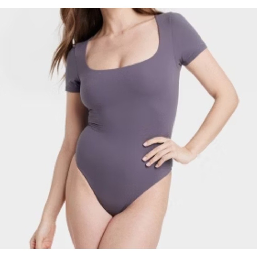 Auden Women's Luxe Stretch Squareneck Thong Bodysuit Mauve gray Size M